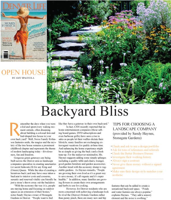 Denver Life Magazine article “Backyard Bliss”